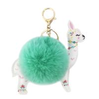 Fur Plush Key Chain, Zinc Alloy, with PU Leather & Faux Rabbit Hair, gold color plated, for woman 