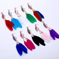 Zinc Alloy Drop Earring, with Feather, Bird, plated, folk style & for woman & enamel & with rhinestone 115mm 