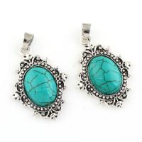 Turquoise Zinc Alloy Pendants, with Synthetic Turquoise, antique silver color plated Approx 