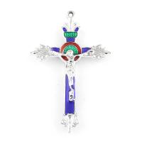 Pendentifs croix en alliage de zinc  , Crucifix, Placage de couleur argentée, émail Environ 2mm, Vendu par PC