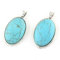 Turquoise Zinc Alloy Pendants, with Synthetic Turquoise, silver color plated Approx 