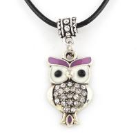 Rhinestone Zinc Alloy Necklace, with PU Leather Cord, with 5cm extender chain, Owl, antique silver color plated, Unisex & enamel & with rhinestone Approx 17.33 Inch 