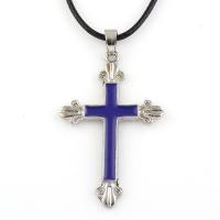 Enamel Zinc Alloy Necklace, with PU Leather Cord, with 5cm extender chain, fleur-de-lis cross, silver color plated, Unisex Approx 17.33 Inch 