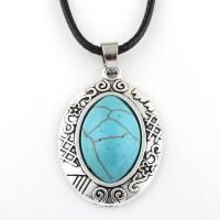 Turquoise Zinc Alloy Necklace, with PU Leather Cord & Synthetic Turquoise, with 5cm extender chain, antique silver color plated, Unisex Approx 17.33 Inch 