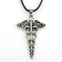 Zinc Alloy Necklace, with PU Leather Cord, with 5cm extender chain, Angel Wing Cross, antique silver color plated, Unisex Approx 17.33 Inch 