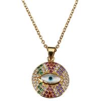 Stainless Steel Necklace, with Resin, with 2Inch extender chain, Flat Round, gold color plated, evil eye pattern & oval chain & for woman & with rhinestone 2mm Approx 18 Inch 