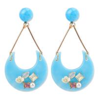 Resin Zinc Alloy Earring, with Resin & Plastic Pearl, Moon, gold color plated, for woman & with rhinestone 