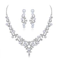 Wedding Jewelry Set, Zinc Alloy, earring & necklace, with ABS Plastic Pearl, with 5cm extender chain, platinum color plated, for bridal & for woman & with rhinestone  Approx 17.7 Inch 
