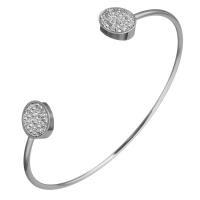 Stainless Steel Cuff Bangle, with Rhinestone Clay Pave, Flat Round, for woman, original color, 11mm, 2mm, Inner Approx 