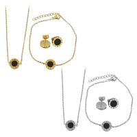 Fashion Stainless Steel Jewelry Sets, bracelet & earring & necklace, with Resin, with 2Inch, 1Inch extender chain, Flat Round, plated, with roman number & oval chain & for woman 1.5mm 1.5mm Approx 16 Inch, Approx  6 Inch 