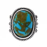 Turquoise Zinc Alloy Finger Ring, with turquoise, silver color plated & for woman & blacken, green 