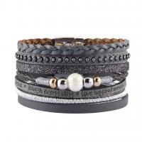Cowhide Bracelets, with pearl & Zinc Alloy, plated, multilayer & braided & for woman & with rhinestone 35.5mm Approx 7.6 Inch 