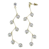 Brass Drop Earring, with Glass Pearl, real gold plated, micro pave cubic zirconia & for woman 