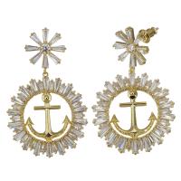 Cubic Zircon Brass Earring, real gold plated, for woman & with cubic zirconia, 40mm 