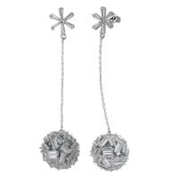 Cubic Zircon Brass Earring, Flower, platinum plated, for woman & with cubic zirconia, 70mm, 17mm 