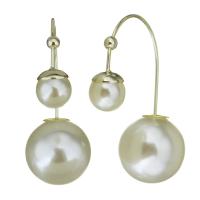 Brass Double Faced Stud Earring, with Glass Pearl, real gold plated, for woman 
