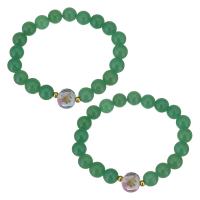 Green Agate Bracelets, Stainless Steel, with Green Agate & Lampwork, gold color plated, for woman 10mm Approx 7 Inch 