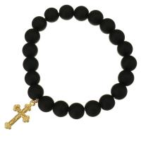 Black Agate Bracelets, Stainless Steel, with Black Agate, Cross, gold color plated, for woman 10mm Approx 8 Inch 