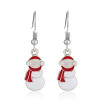 Zinc Alloy Rhinestone Drop Earring, Snowman, silver color plated, for woman & with rhinestone 