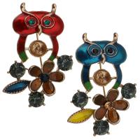 Zinc Alloy Brooch Finding, Owl, gold color plated, enamel & with rhinestone 1mm, Inner Approx 7mm 