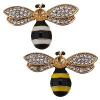 Zinc Alloy Brooch Finding, Bee, plated, enamel & with rhinestone 1mm, Inner Approx 7mm 