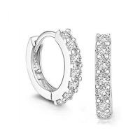 Sterling Silver Huggie Hoop Earring, Brass, platinum plated, for woman & with rhinestone, 13mm 