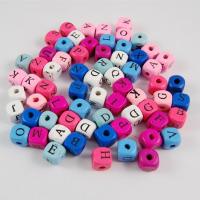 Wood Large Hole Bead, Cube, stoving varnish, mixed colors Approx 3.5mm 