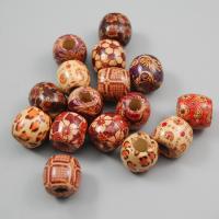 Wood Large Hole Bead, Column, stoving varnish, mixed pattern Approx 7mm 