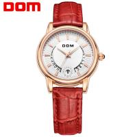 DOM® Watch Collection, Stainless Steel, with Leather & Glass, Japanese movement, plated, Life water resistant & for woman & with rhinestone 34mm Approx 7.2 Inch 