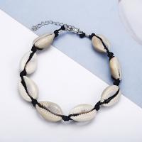 PU Leather Cord Anklet, with Shell & Zinc Alloy, with 5cm extender chain, Shell, silver color plated, adjustable & for woman Approx 8.67 Inch 