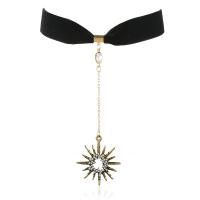 Zinc Alloy Choker Necklace, with Cloth & Crystal, with 2.7inch extender chain, antique gold color plated, adjustable & for woman & with rhinestone Approx 11.8 Inch 