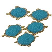 Turquoise Connector, Brass, with Resin, gold color plated, micro pave cubic zirconia & 1/1 loop, blue Approx 0.5mm 