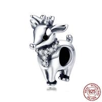No Troll Thailand Sterling Silver European Beads, Deer, micro pave cubic zirconia & without troll & enamel Approx 4.5-5mm 