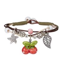 Porcelain Bracelet, with Cotton Thread & Plastic Pearl & Zinc Alloy, antique silver color plated & for woman Approx 7.8 Inch 