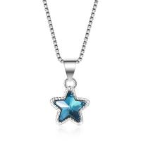 Crystal Brass Pendants, with Crystal, Star, platinum plated, for woman, blue, 8mm, 16mm Approx 1-3mm 