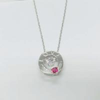 Sterling Silver Jewelry Necklace, Brass, with 5cm extender chain, Round, plated, for woman & with rhinestone Approx 16.93 Inch 