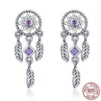 Thailand Sterling Silver Drop Earring, micro pave cubic zirconia & for woman, purple 
