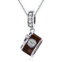 Thailand Sterling Silver European Pendant, Camera, micro pave cubic zirconia & without troll & enamel Approx 4.5-5mm 