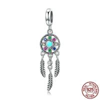 Thailand Sterling Silver European Pendant, Dream Catcher, micro pave cubic zirconia & without troll Approx 4.5-5mm 