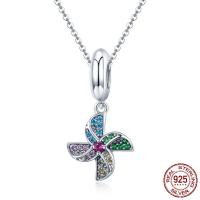 Thailand Sterling Silver European Pendant, Pinwheel, micro pave cubic zirconia & without troll Approx 4.5-5mm 