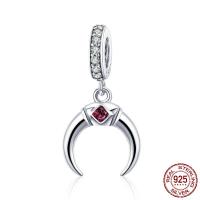 Thailand Sterling Silver European Pendant, Moon, micro pave cubic zirconia & without troll Approx 4.5-5mm 