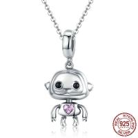 Thailand Sterling Silver European Pendant, Robot, micro pave cubic zirconia & without troll & enamel Approx 4.5-5mm 