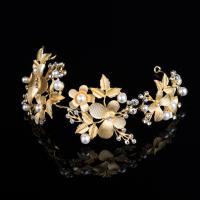 Bridal Hair Flowers, Zinc Alloy, with Plastic Pearl, gold color plated, with rhinestone 