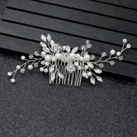 Braut Dekoratives Haarkämmchen, Kunststoff Perlen, mit Kristall & Messing, silberfarben plattiert, für Braut, 130x60mm, verkauft von PC