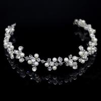 Flores Para El Pelo Novia, metal, con Perlas plásticas, chapado en color de plata, con diamantes de imitación, 310x20mm, Vendido por UD