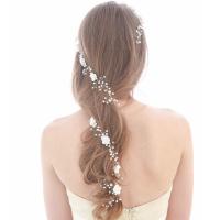 Braut Haar Blumen, Zinklegierung, mit Polymer Ton & Kunststoff Perlen, silberfarben plattiert, mit Strass, ca. 1.1m/PC, verkauft von PC