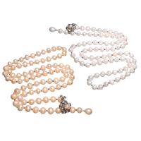 Пресноводные перлы ожерелье цепи свитера, Пресноводные жемчуги, с Латунь, Форма цветка, плакирован серебром, Женский, Много цветов для выбора длина:Приблизительно 30.7 дюймовый, продается Strand