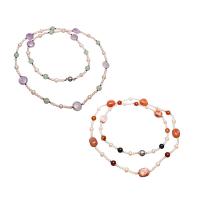 Пресноводные перлы ожерелье цепи свитера, Пресноводные жемчуги, с Полудрагоценный камень & Латунь, плакирован серебром, разные стили для выбора & Женский, длина:Приблизительно 30.7 дюймовый, продается Strand