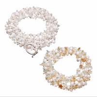 Пресноводные перлы ожерелье цепи свитера, Пресноводные жемчуги, с Полудрагоценный камень & Латунь, плакирован серебром, различные материалы для выбора & Женский длина:Приблизительно 46.4 дюймовый, продается Strand