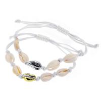 Zinc Alloy Woven Ball Bracelets, with Waxed Cotton Cord & Pink Shell, Shell, plated, adjustable & for woman Approx 5.5-12 Inch 